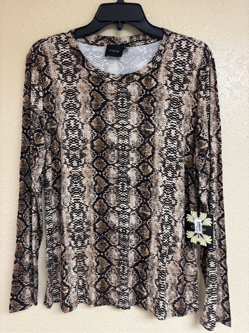Cato Snake-Print Long Sleeve Top - Brown/Black